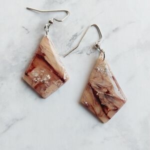OpalGlaze Quartz Clay Earrings Coffee Brown Silver Hand crafted Earrings.